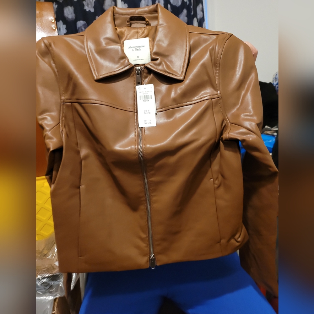 Abercrombie & Fitch Women's Tan Faux Leather Jacket
